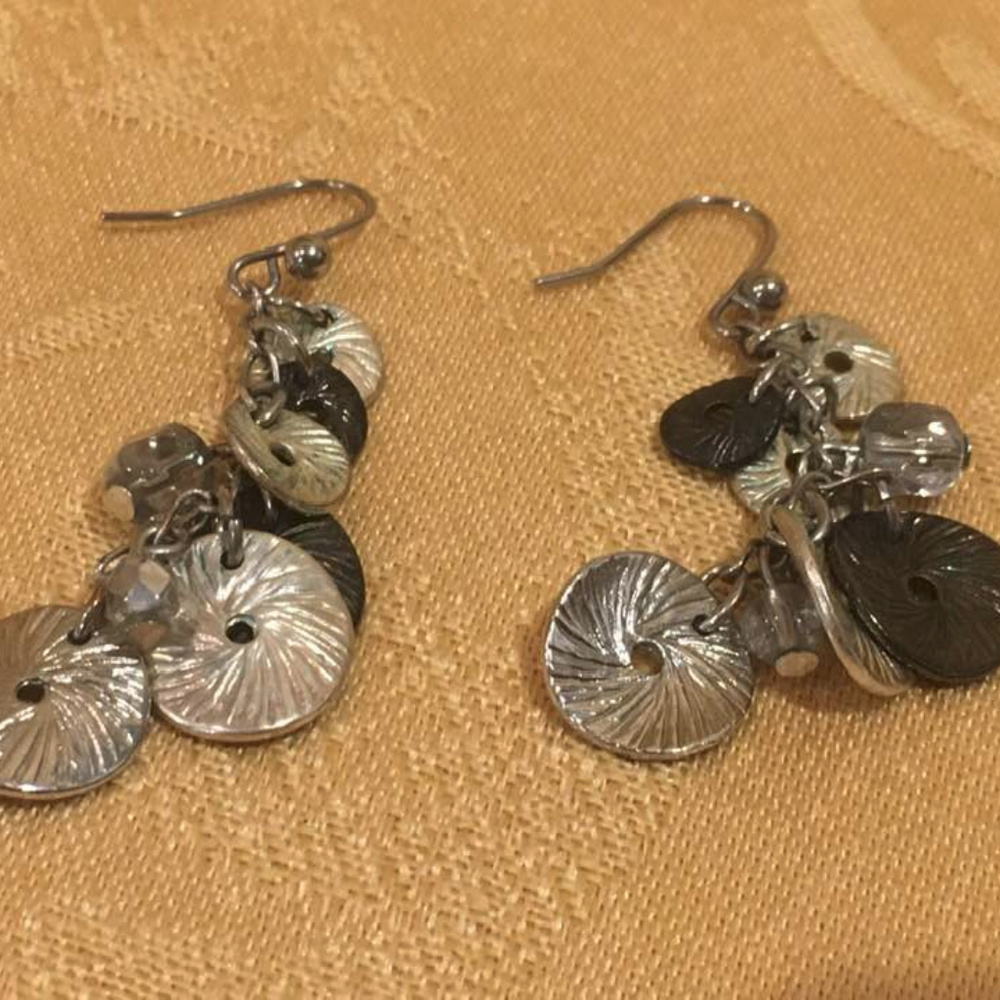 Silver Black Gold Medallion Pierced Drop Earrings